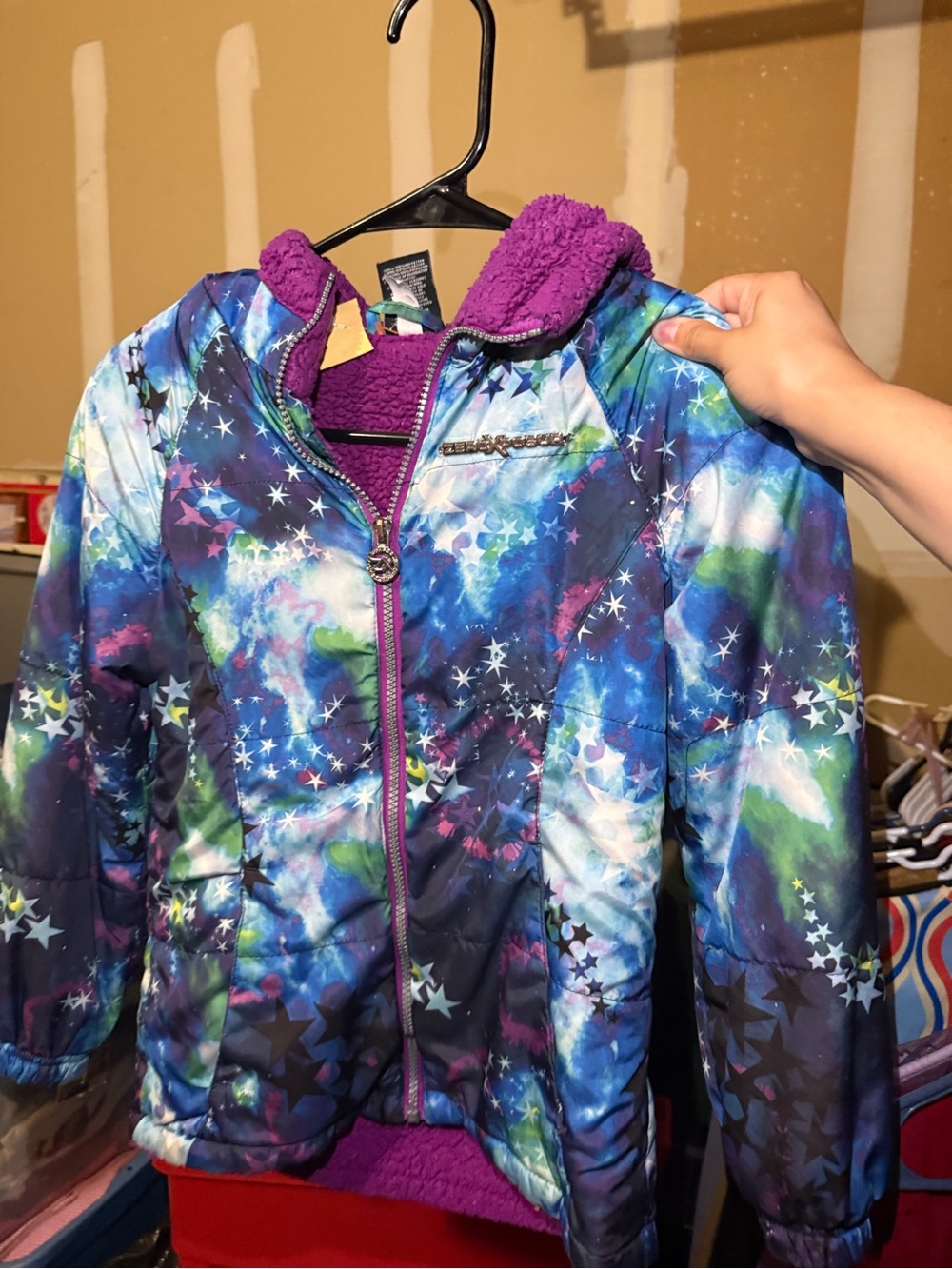 ZeroXposur Girls' Star Galaxy Hooded Puffer Jacket - Purple, Blue, Green